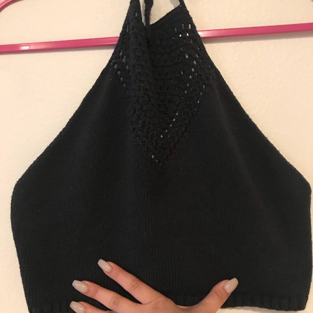Black halter cropped top